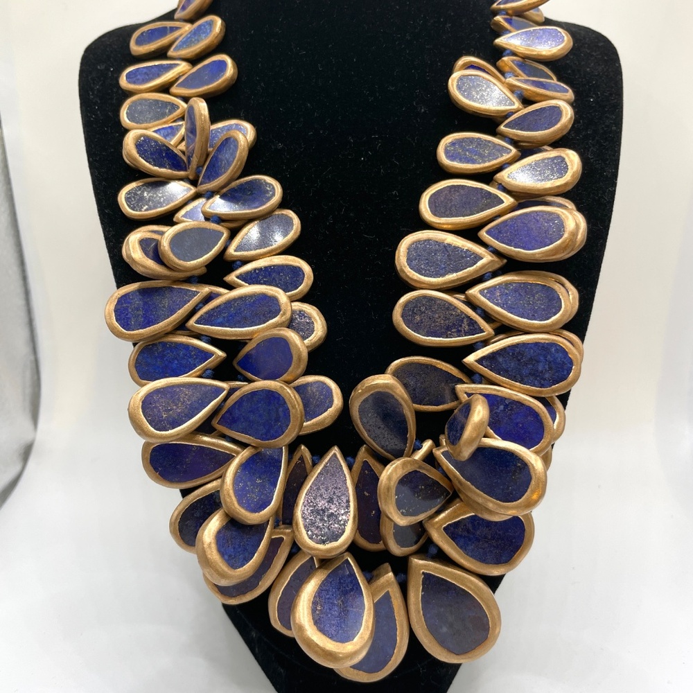 Rarities Carol Brodie African Lapis 2 Strand Statement Necklace RETIRED RARE